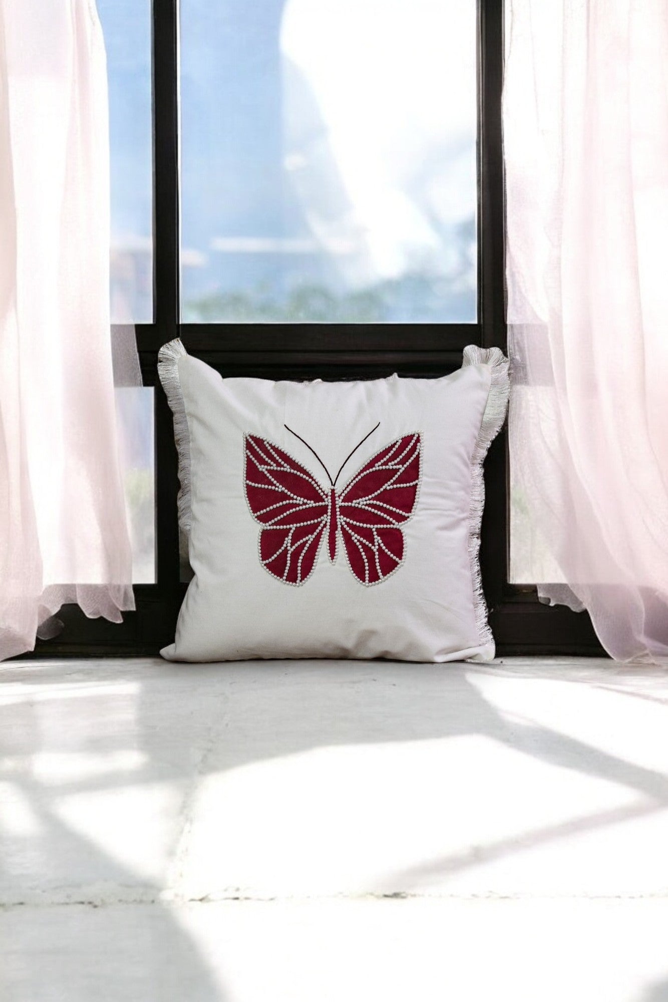 Beaded Butterfly - Elegant Cushion Cover
