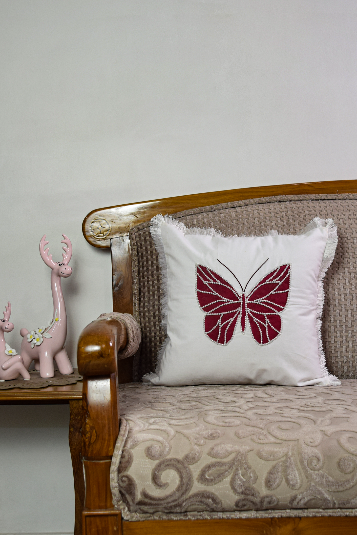 Beaded Butterfly - Elegant Cushion Cover